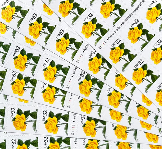 Bulk Vintage Yellow Rose USPS Stamps - Quantity of 80