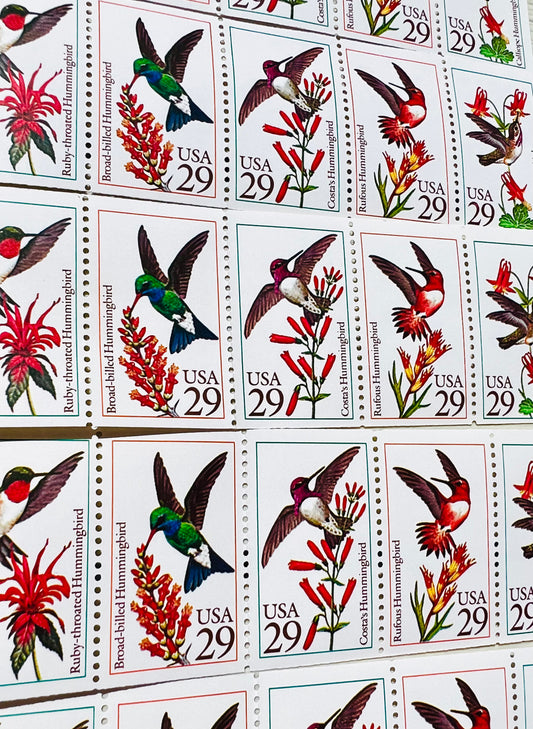 1994 Vintage Hummingbird Postage Stamps - Floral Wedding USPS Stamps