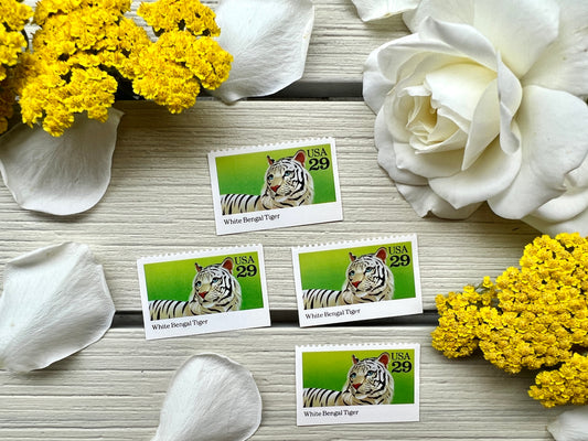 White Bengal Tiger Postage Stamps - Vintage Tiger Stamps from 1992