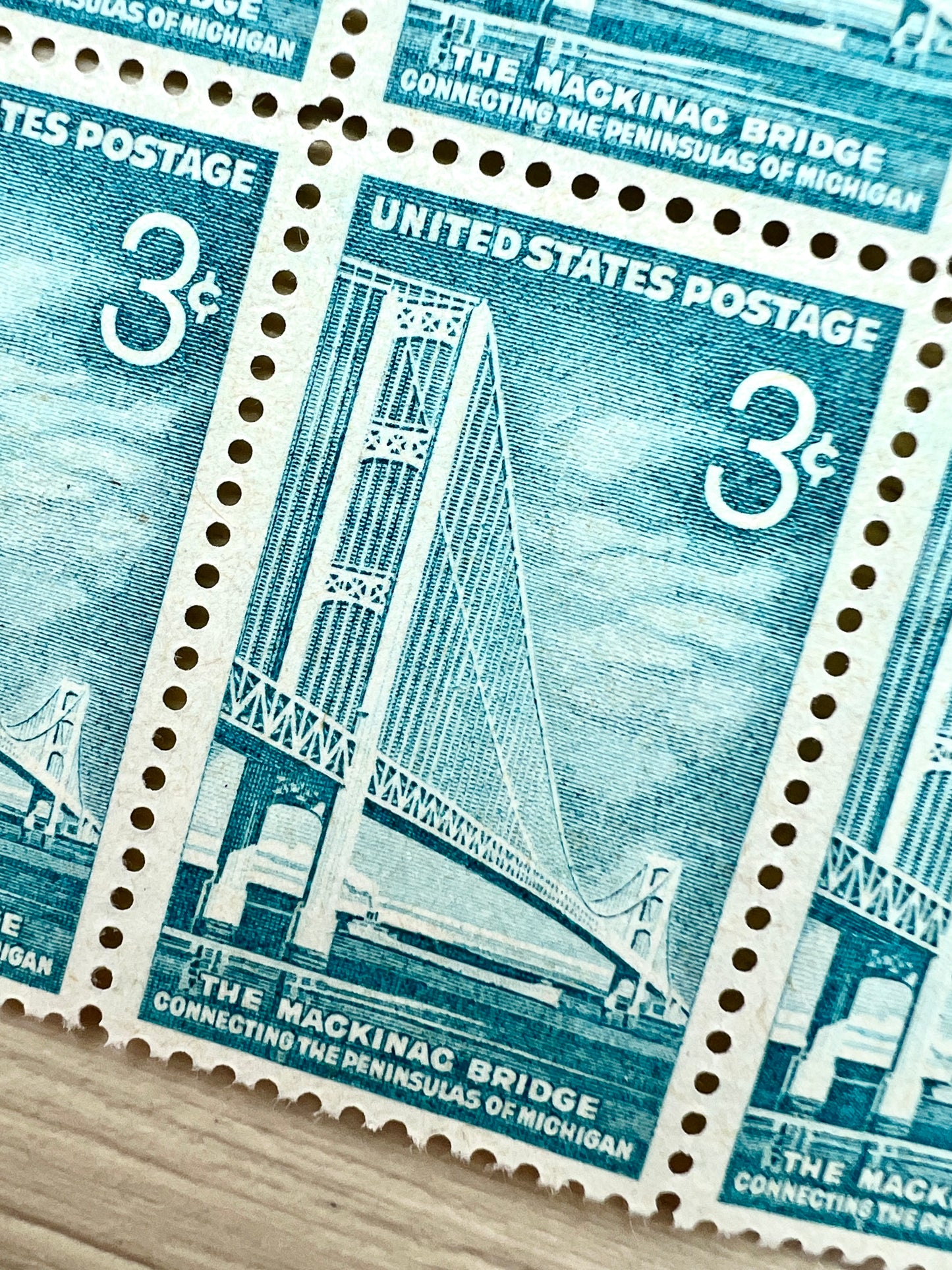 Mackinac Island Bridge - Vintage Michigan Stamps from 1958