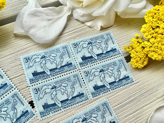 Great Lakes Stamps - Vintage Blue Lake Stamps from 1955