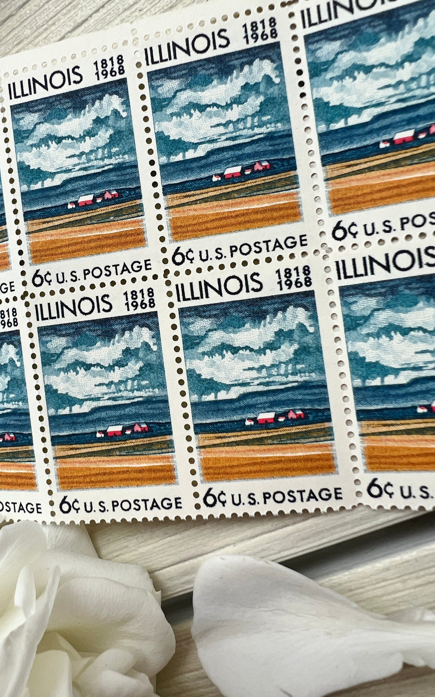 Block of 20 Illinois Stamps - Vintage Illinois Stamps from 1968