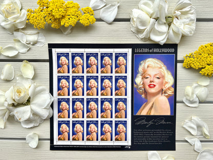 Sheet of 20 Marilyn Monroe Postage Stamps - Legends of Hollywood USPS Stamps for Mailing from 1995