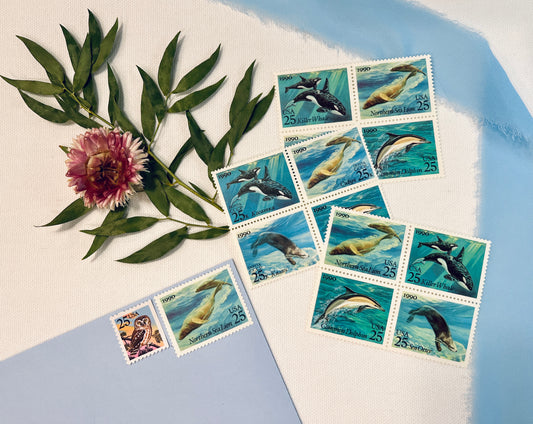 Ocean Stamps - 1990 Vintage Sea Life Stamps - Additional Ounce Postage