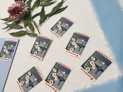 40 Vintage Arizona Postage Stamps - 1962 Blue Night Desert Scene with Florals, Moon and Cactus - Arizona Wedding Invitation Stamps