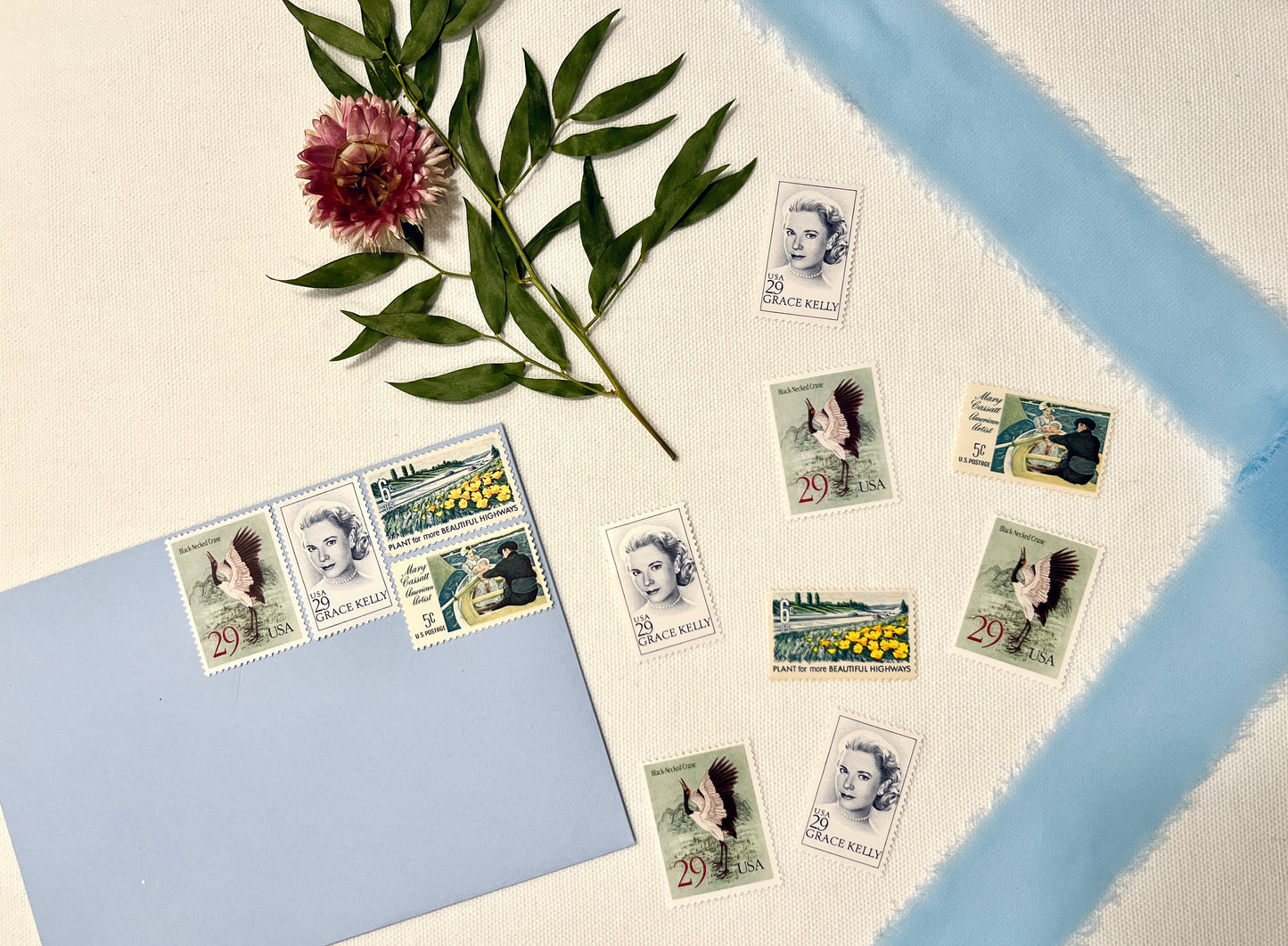 Light Blue Postage Stamp Set - Curated Blue/Teal/Turquoise USPS Stamps for 20 Envelopes