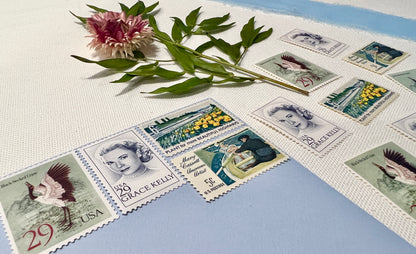 Light Blue Postage Stamp Set - Curated Blue/Teal/Turquoise USPS Stamps for 20 Envelopes