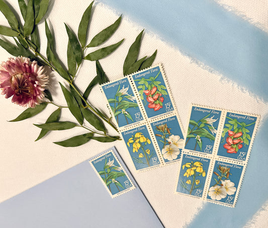 Blue Floral Postage Stamps - 1979 Endangered Flora USPS Stamps