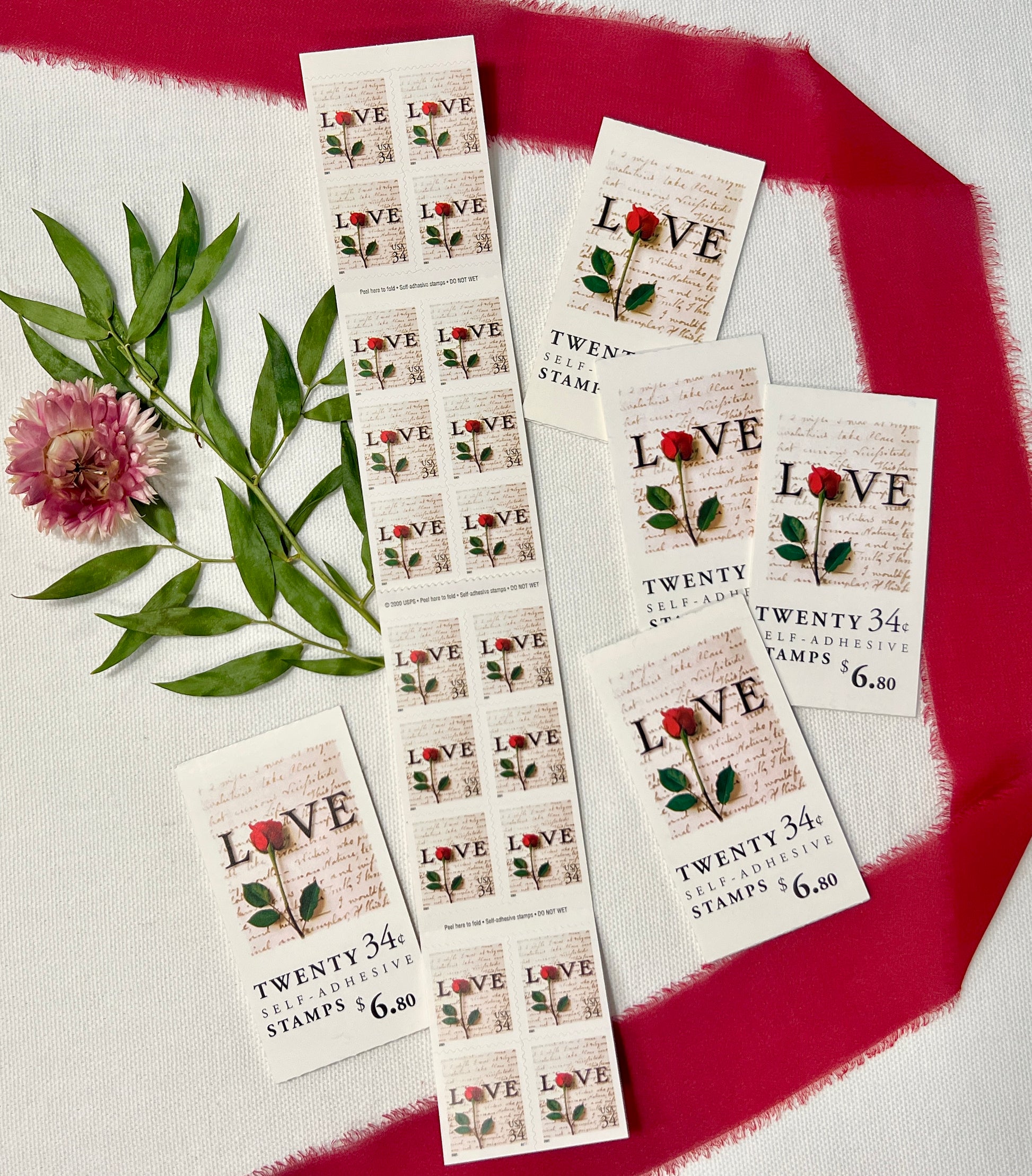 Love Letter Red Rose USPS Stamps - Vintage Floral Postage Stamps For  Wedding - Booklet of 20 Additional Ounce Stamps