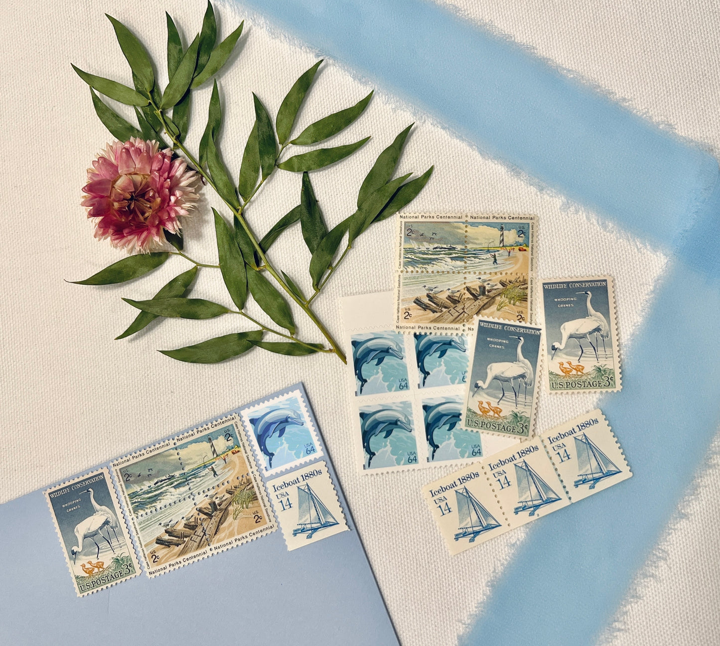 Light Blue Coastal Postage Stamp Set - Curated Beach Blue/Teal/Turquoise USPS Stamps for 12 Envelopes