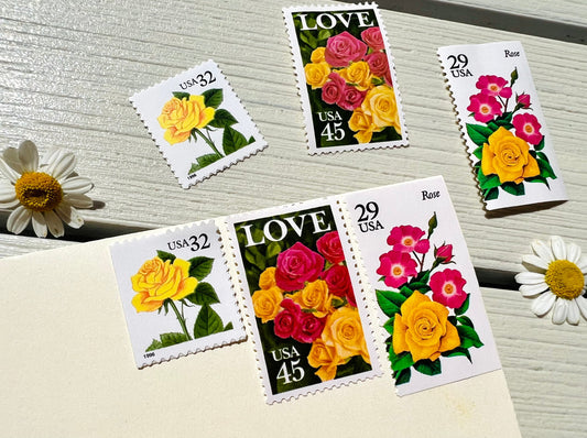 Pink and Yellow Vintage Floral Curated Postage Stamp Set