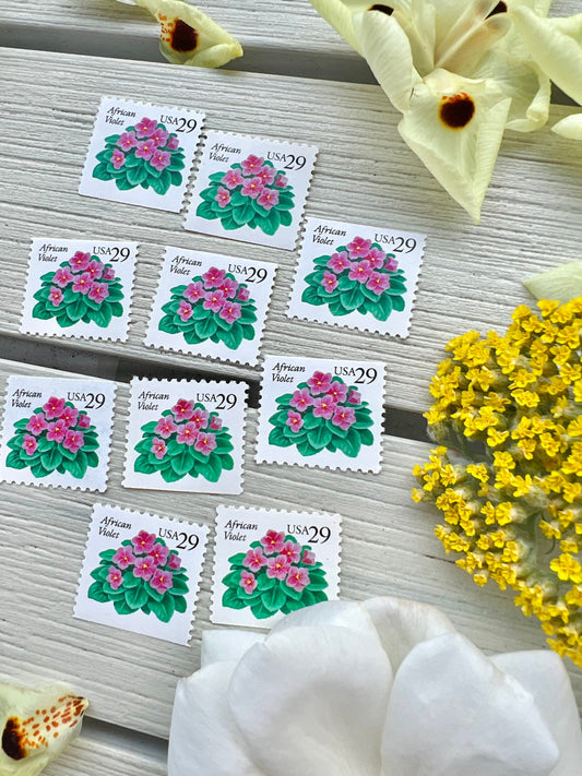 Violet Floral Postage Stamps - Vintage African Violet USPS Stamps For Wedding Invites - Additional Ounce Flower