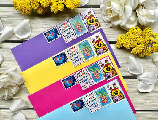 Rainbow Postage Stamps - Curated Rainbow USPS Stamps for 10 Envelopes - Love and Floral Themed