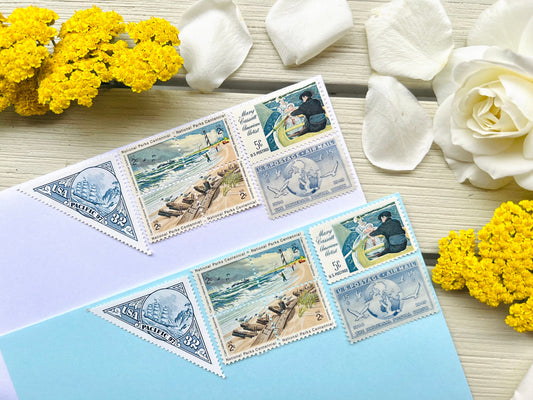 Light Blue Postage Stamp Set - Curated Beach USPS Stamps for 10 Envelopes - Coastal Themed