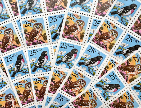 Light Blue USPS Stamps - Vintage Floral Bird Postage Stamps For Wedding - Additional Ounce Postage for 2oz Letter