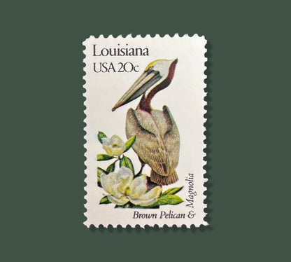 25 Vintage Louisiana State Flower & Bird Stamps - New Orleans USPS Stamp - Magnolia Postage Stamp