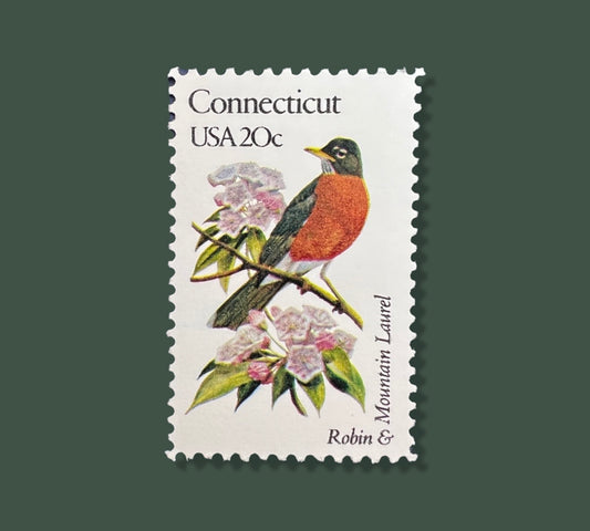 25 Vintage Connecticut State Flower & Bird Stamps - Bridgeport/Stamford/New Haven USPS Stamp - Mountian Laurel Postage Stamp