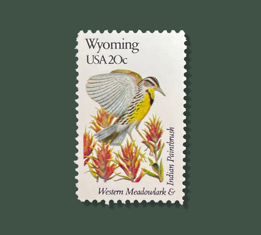 25 Vintage Wyoming State Flower & Bird Stamps -  Cheyenne/Casper USPS Stamp - Indian Paintbrush Postage Stamp