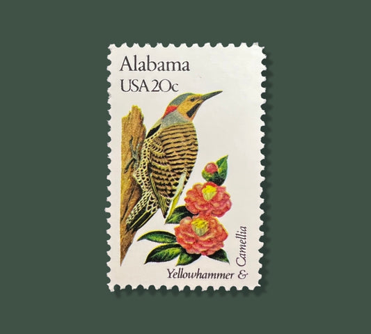 25 Vintage Alabama State Flower & Bird Stamps - Huntsville/Montgomery/Birmingham USPS Stamp - Camellia Postage Stamp