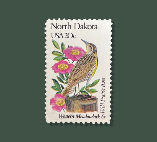 25 Vintage North Dakota State Flower & Bird Stamps -  Fargo/Bismarck USPS Stamp - Wild Prairie Rose Postage Stamp