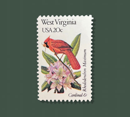 25 West Virginia State Flower & Bird Stamps -  Charleston/Huntington Rapids USPS Stamp - Rhododendron Maximum Postage Stamp