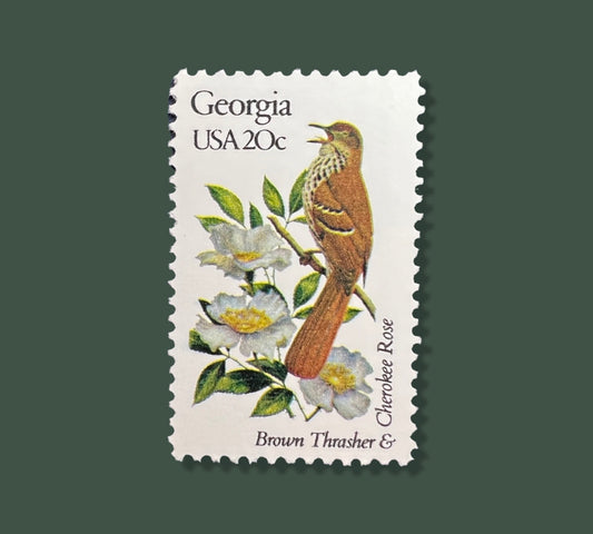 25 Vintage Georgia State Flower & Bird Stamps -  Atlanta USPS Stamp - Cherokee Rose Postage Stamp