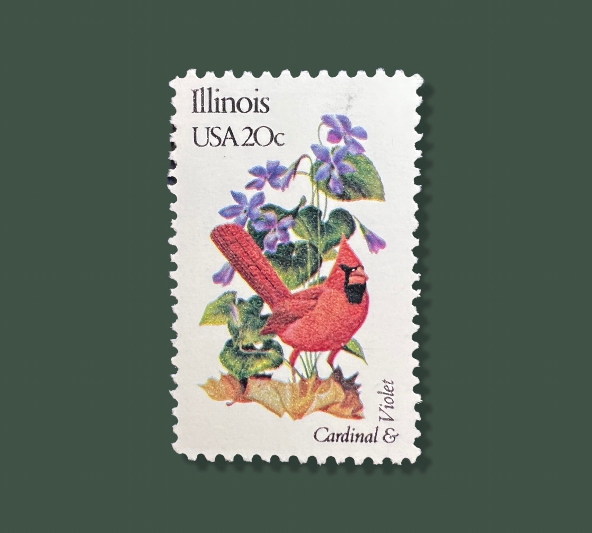 25 Vintage Illinois State Flower Bird Stamps Chicago USPS Stamp Violet Postage Stamps