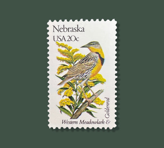 25 Vintage Nebraska State Flower & Bird Stamps - Omaha USPS Stamp - Goldenrod Postage Stamp