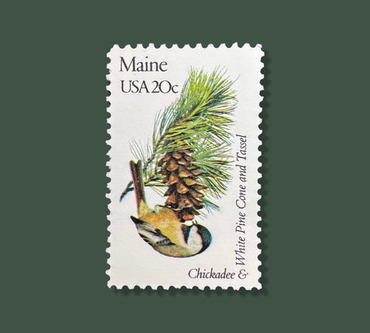 25 Vintage Maine State Flower & Bird Stamps - Portland USPS Stamp - White Pine