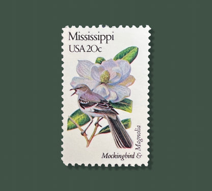 25 Vintage Mississippi State Flower & Bird Stamps - Jackson USPS Stamp - Magnolia Postage Stamp