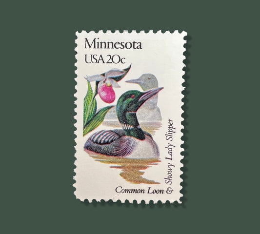 25 Vintage Minnesota State Flower & Bird Stamps - Minneapolis/St. Paul/Rochester USPS Stamp - Showy Lady Slipper Postage Stamp