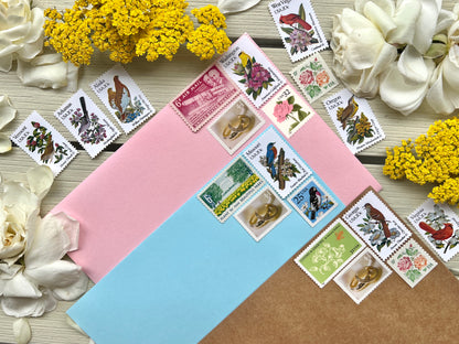 25 Vintage Massachusetts State Flower & Bird Stamps - Boston USPS Stamp - Mayflower Postage Stamp